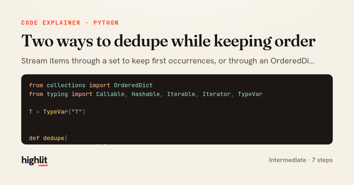 Two ways to dedupe while keeping order — share card
