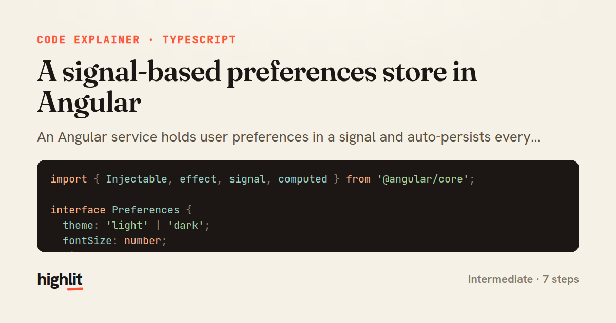 A signal-based preferences store in Angular — share card