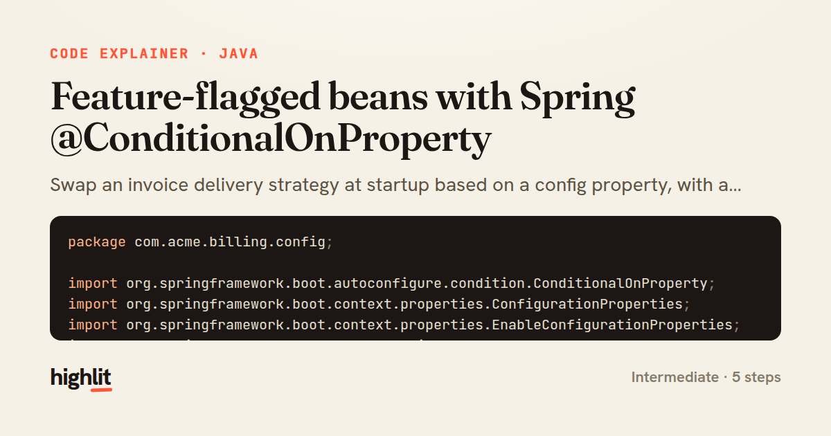 Feature-flagged beans with Spring @ConditionalOnProperty — share card