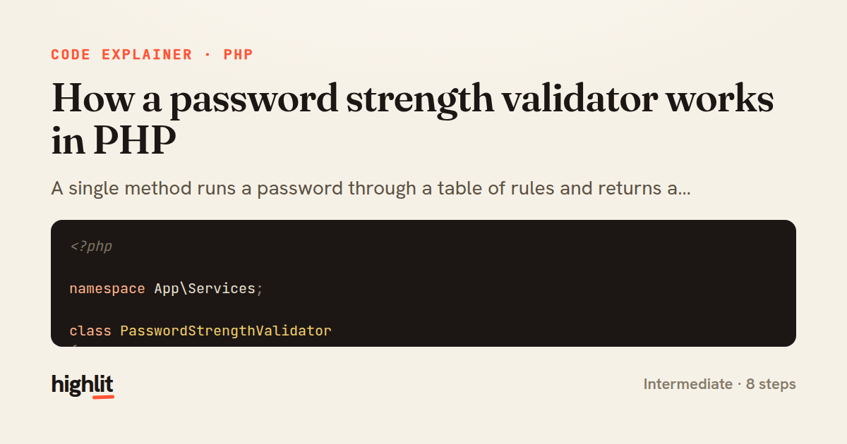 How a password strength validator works in PHP — share card