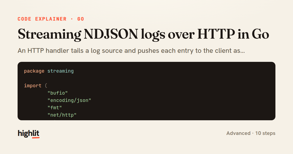 Streaming NDJSON logs over HTTP in Go — share card