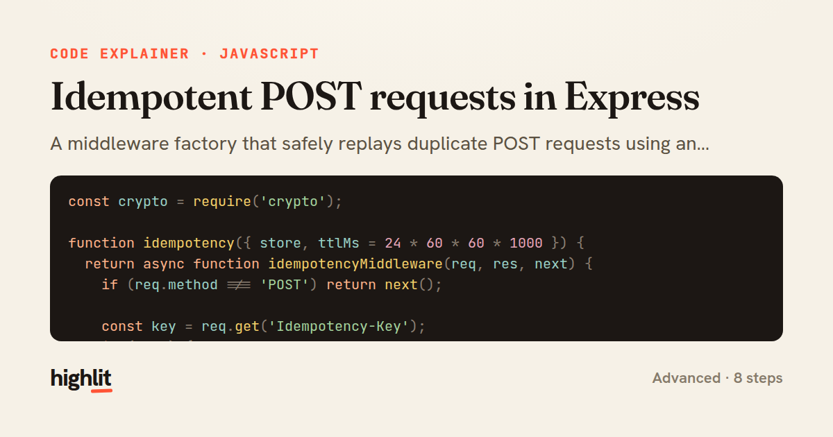 Idempotent POST requests in Express — share card