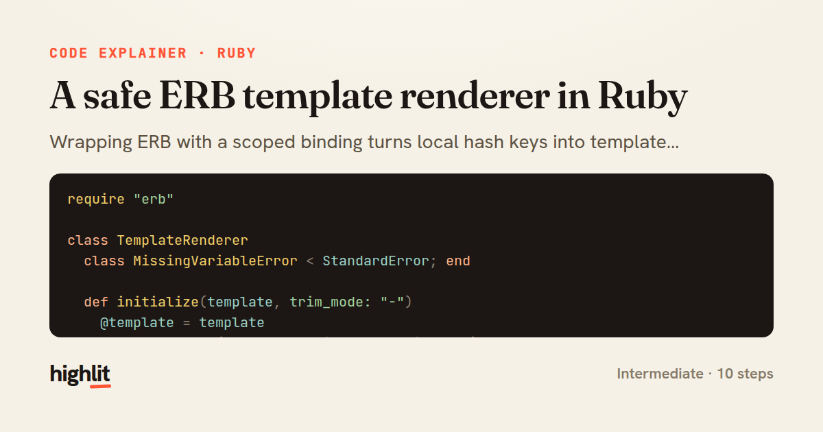 A safe ERB template renderer in Ruby — share card