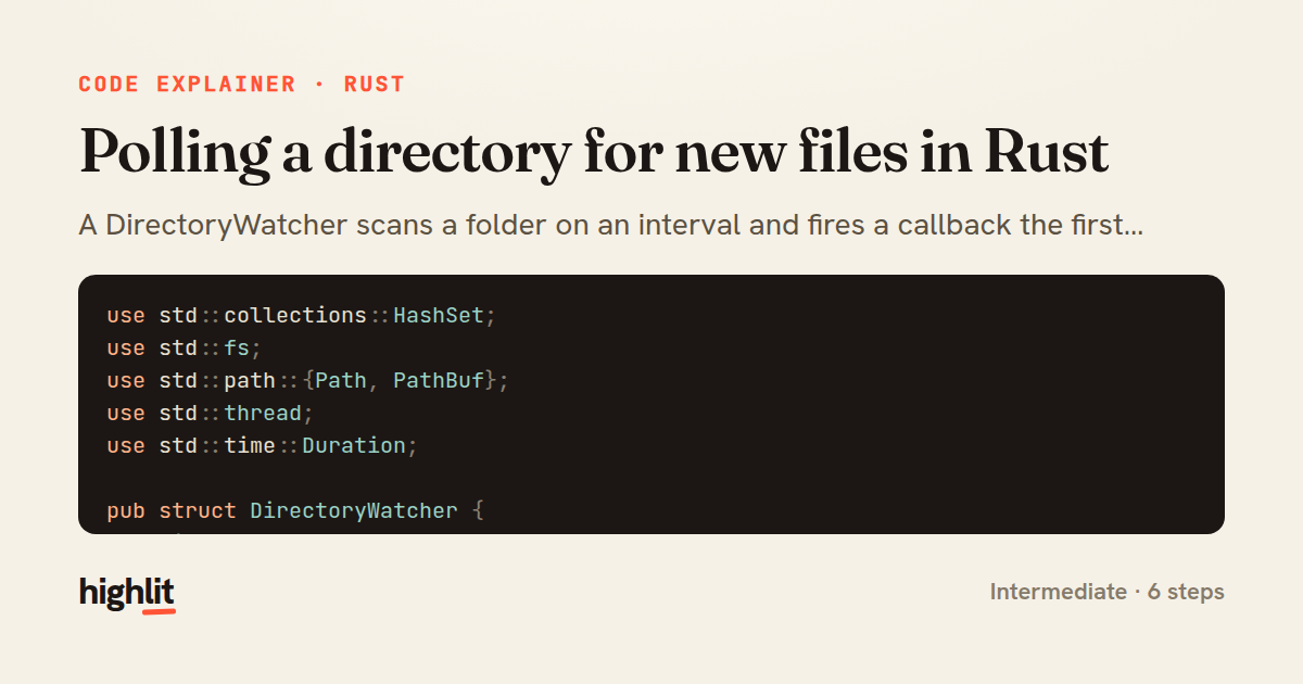 Polling a directory for new files in Rust — share card