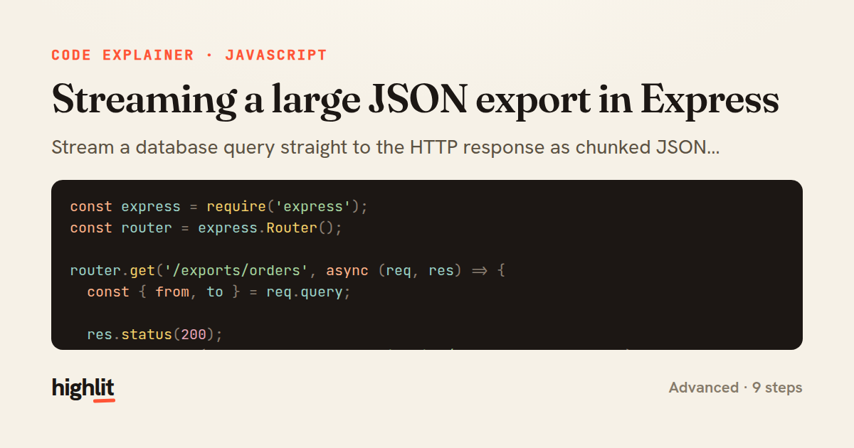 Streaming a large JSON export in Express — share card