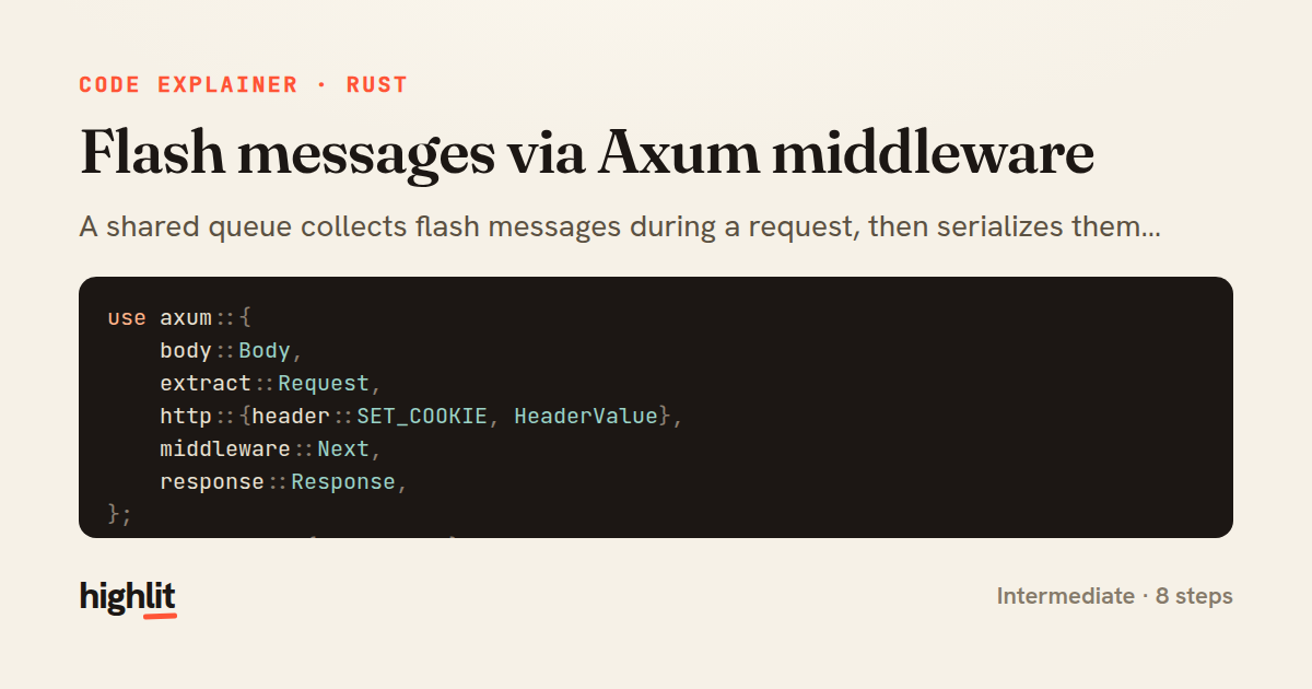 Flash messages via Axum middleware — share card