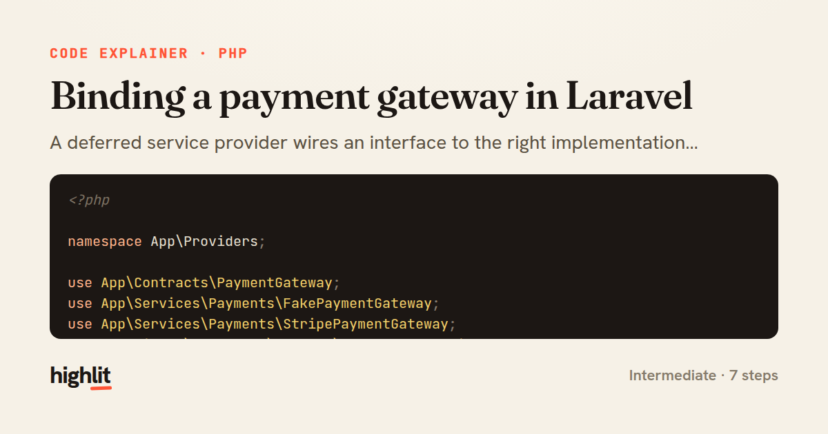 Binding a payment gateway in Laravel — share card