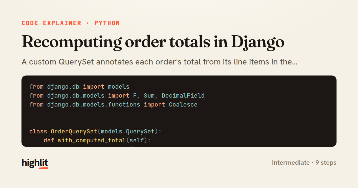 Recomputing order totals in Django — share card