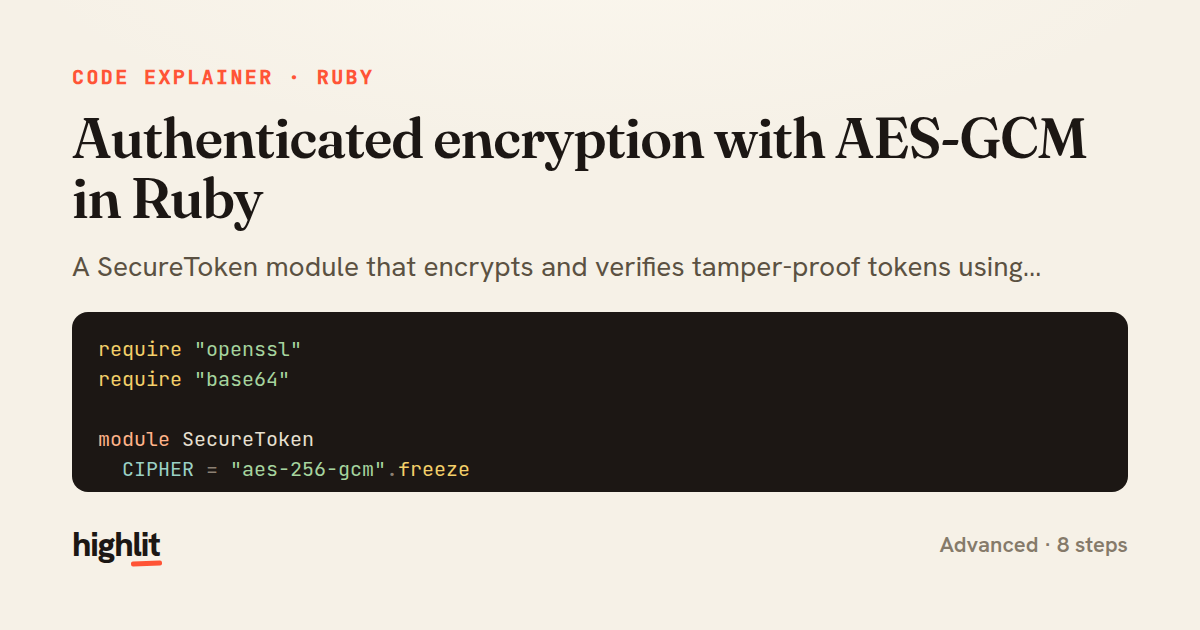 Authenticated encryption with AES-GCM in Ruby — share card