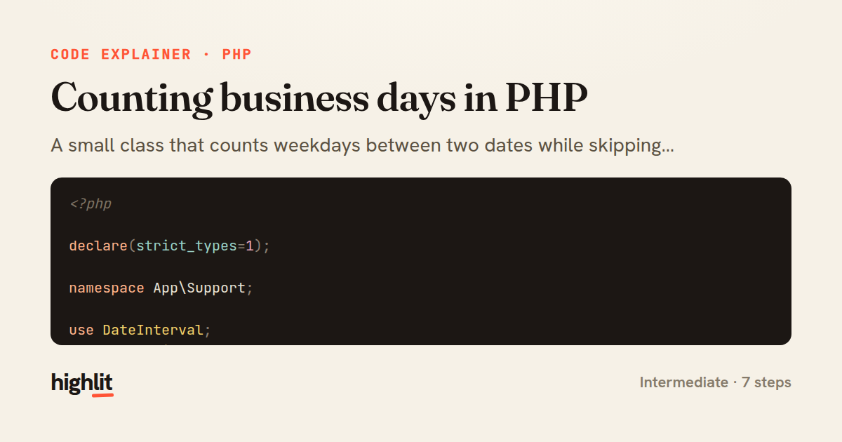 Counting business days in PHP — share card