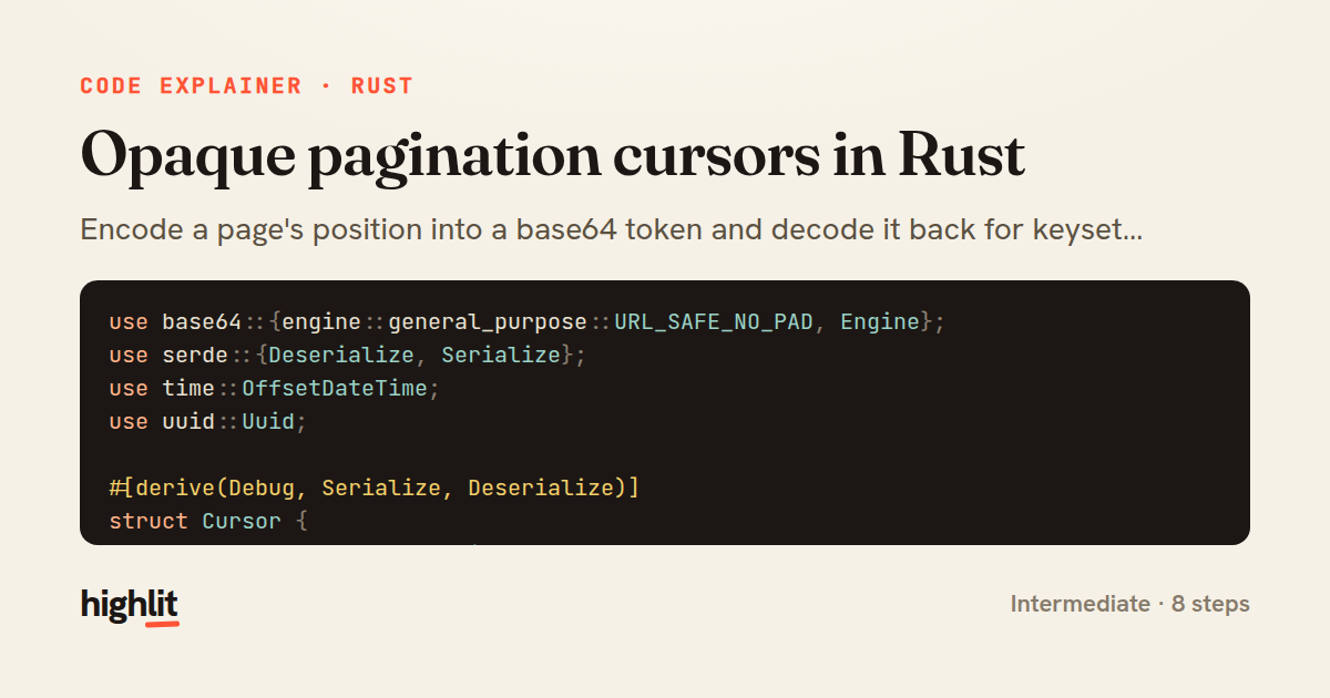 Opaque pagination cursors in Rust — share card