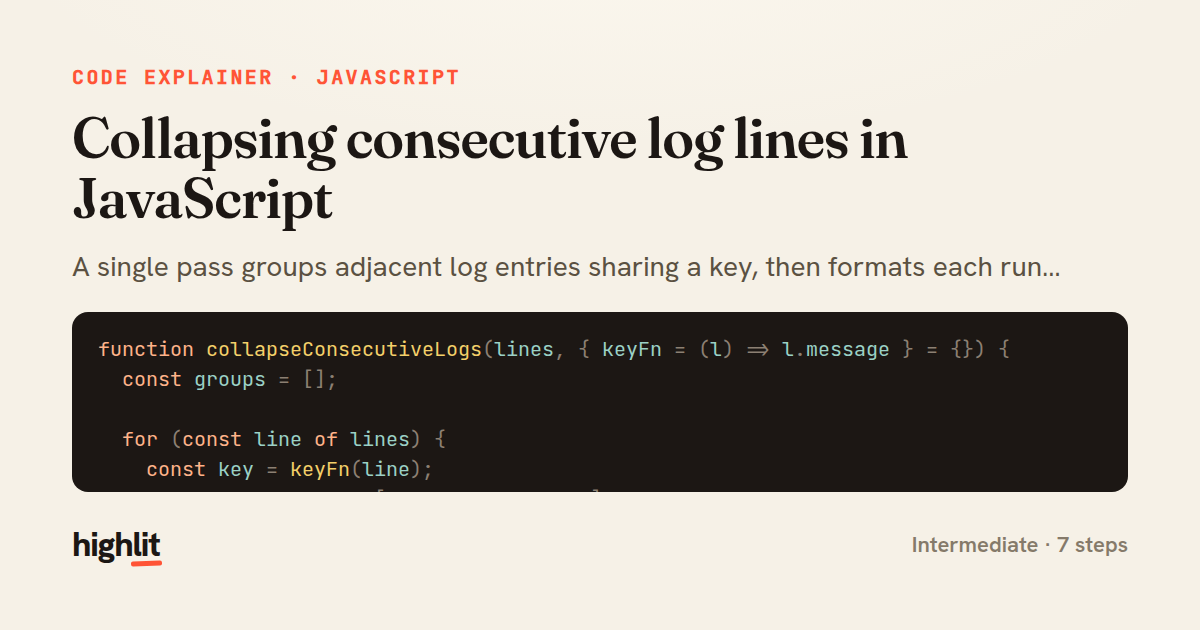 Collapsing consecutive log lines in JavaScript — share card