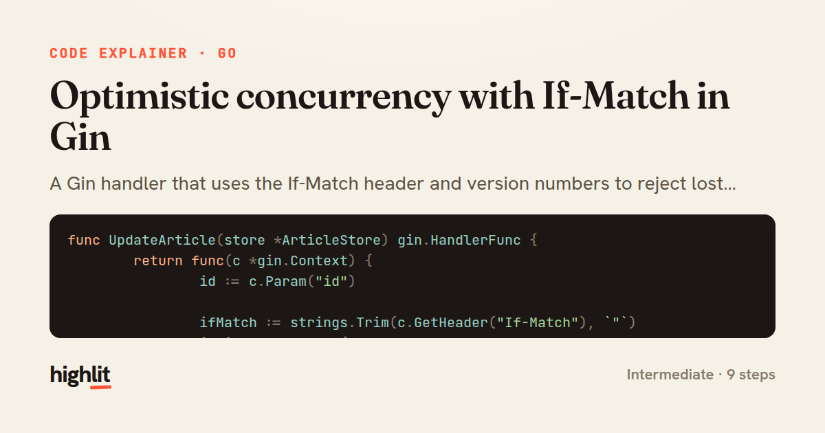 Optimistic concurrency with If-Match in Gin — share card