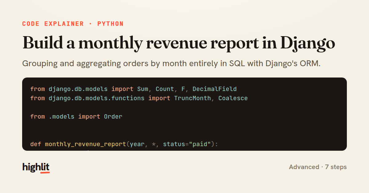Build a monthly revenue report in Django — share card