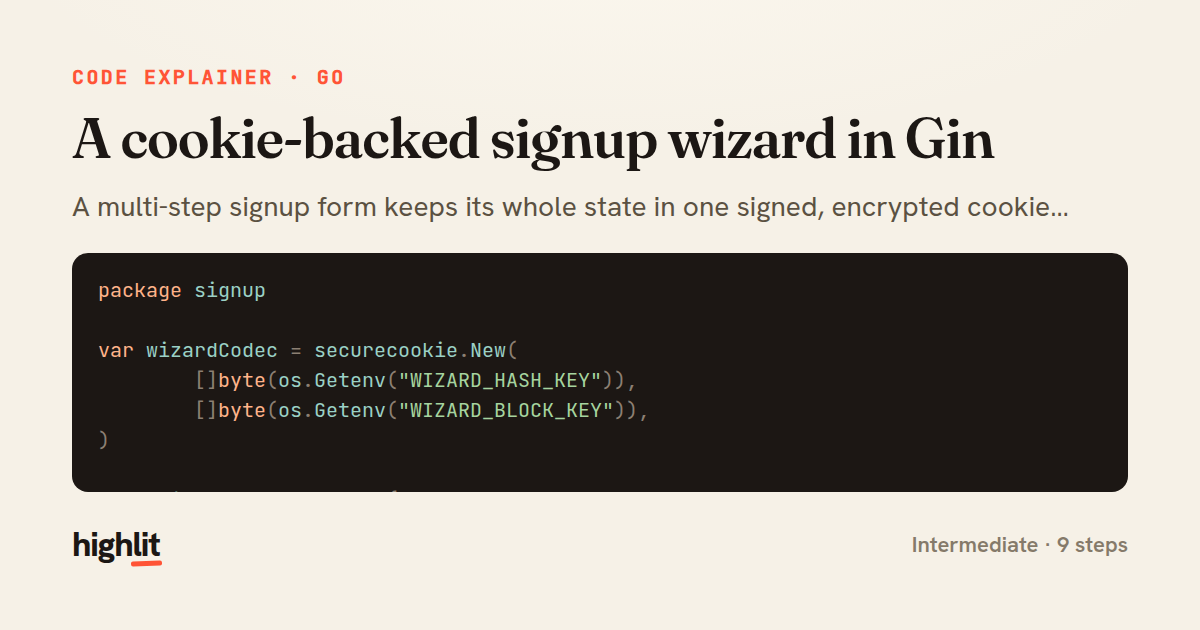 A cookie-backed signup wizard in Gin — share card
