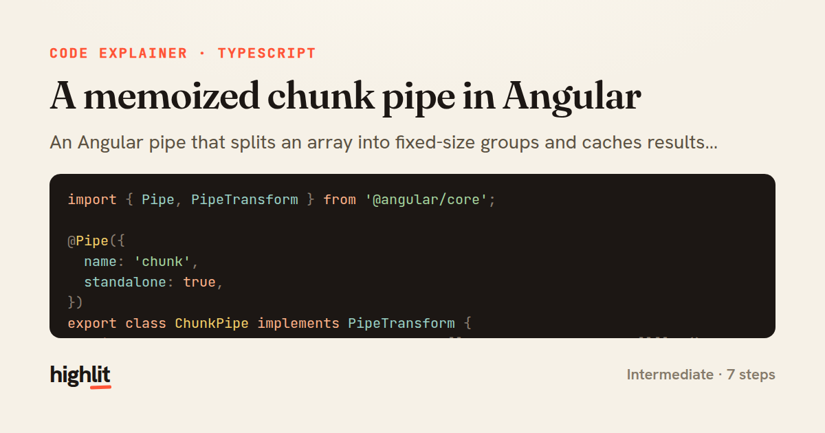 A memoized chunk pipe in Angular — share card