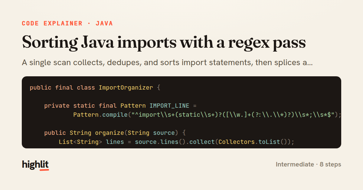 Sorting Java imports with a regex pass — share card
