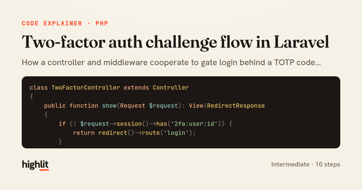 Two-factor auth challenge flow in Laravel — share card