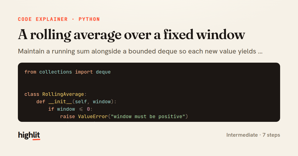 A rolling average over a fixed window — share card