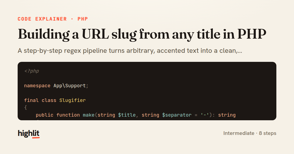 Building a URL slug from any title in PHP — share card