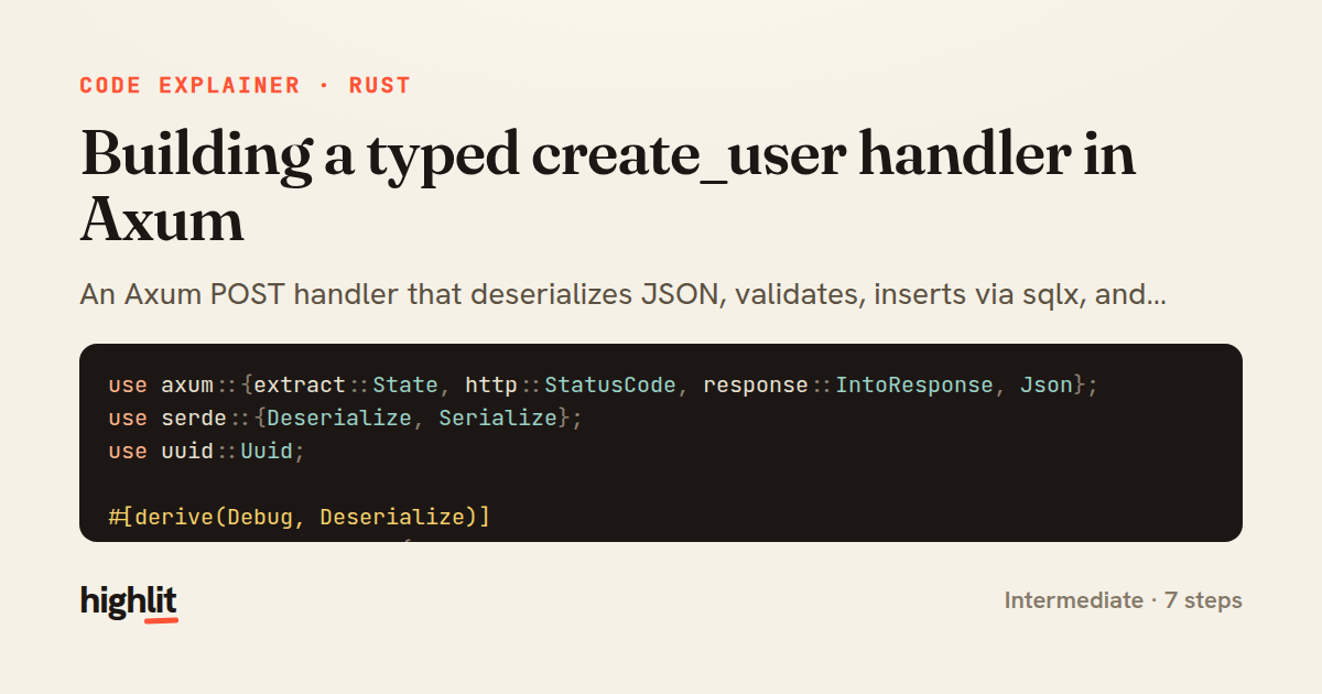 Building a typed create_user handler in Axum — share card