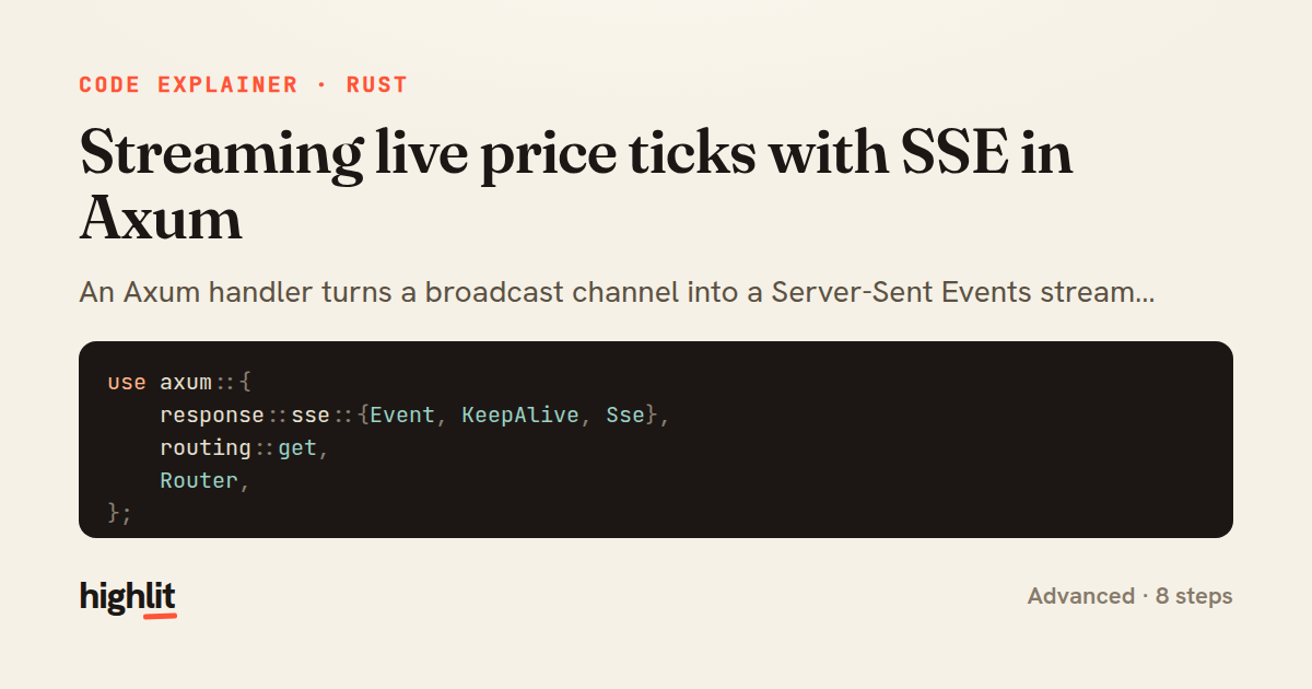 Streaming live price ticks with SSE in Axum — share card