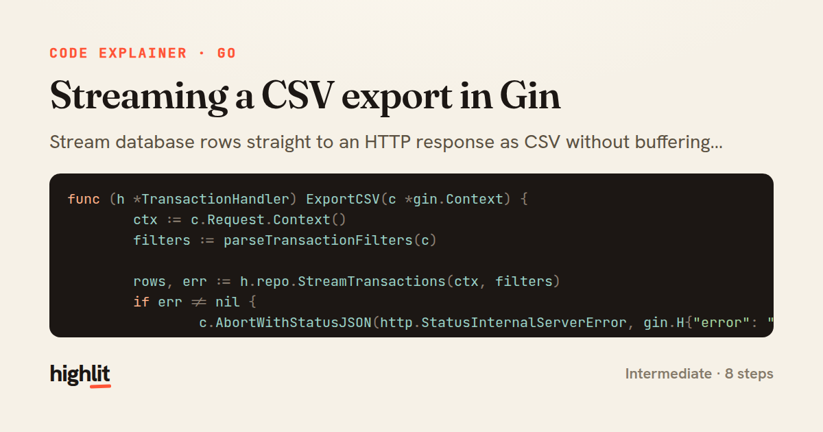Streaming a CSV export in Gin — share card