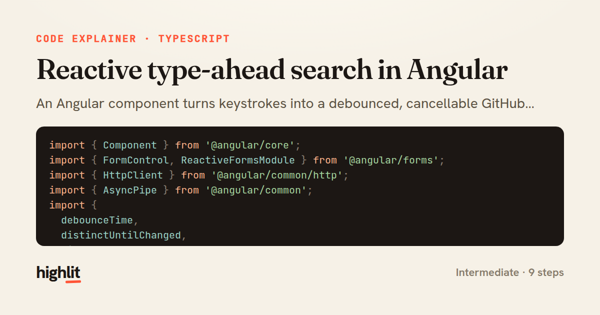 Reactive type-ahead search in Angular — share card