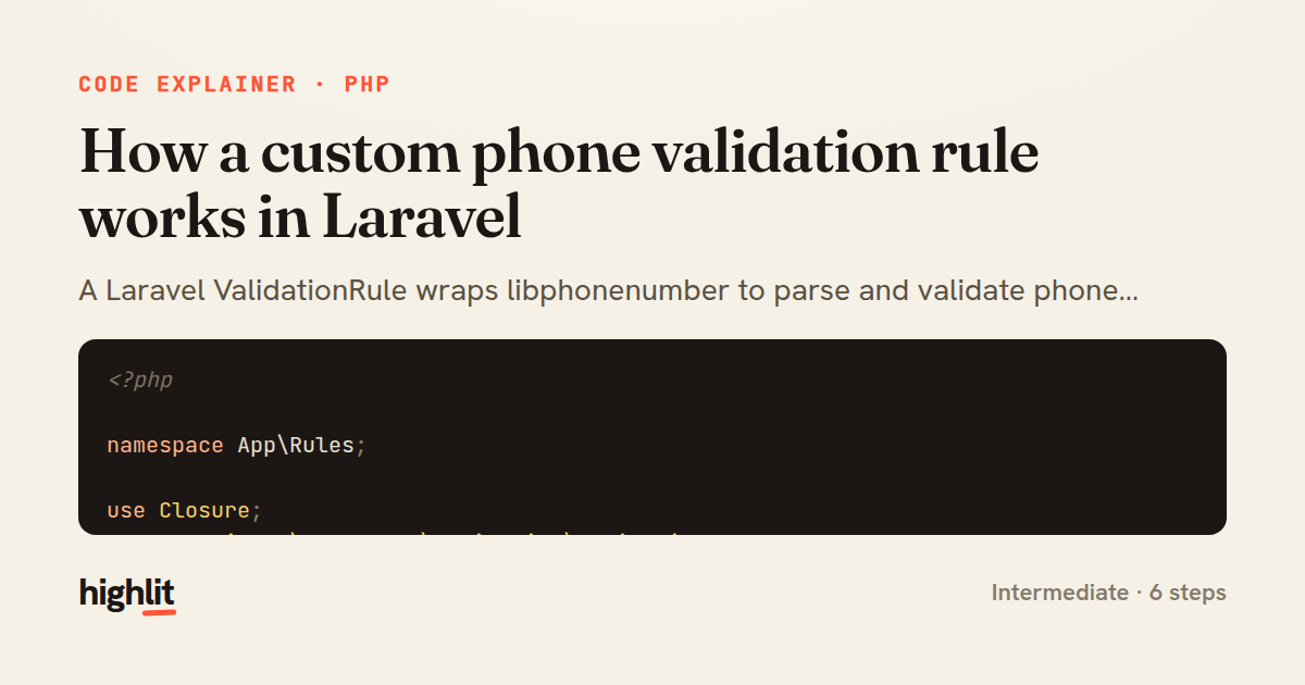 How a custom phone validation rule works in Laravel — share card