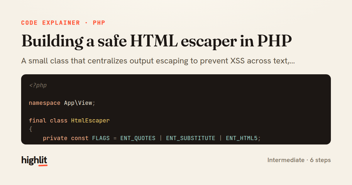Building a safe HTML escaper in PHP — share card