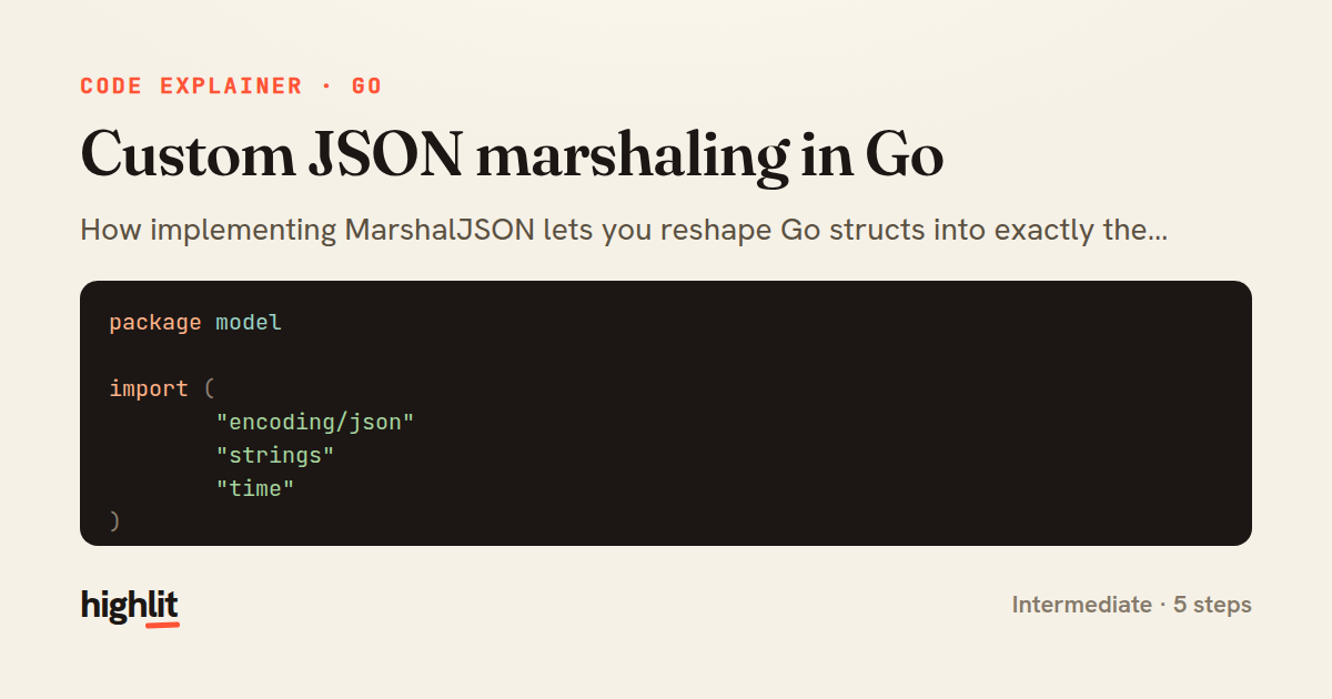 Custom JSON marshaling in Go — share card