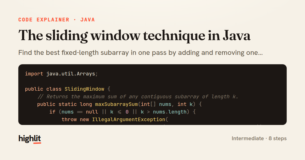 The sliding window technique in Java — share card