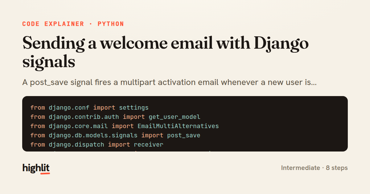 Sending a welcome email with Django signals — share card