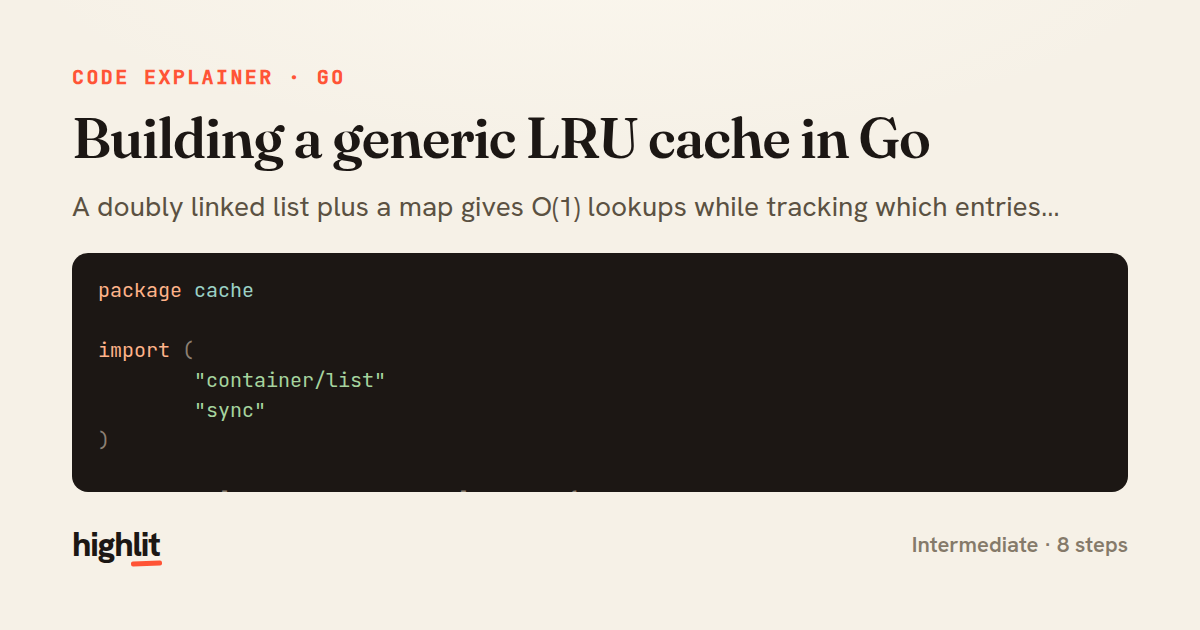 Building a generic LRU cache in Go — share card