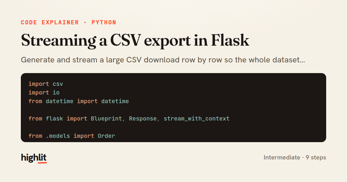 Streaming a CSV export in Flask — share card