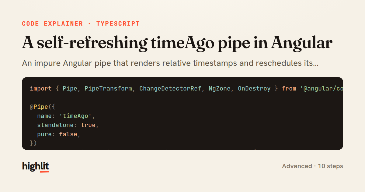 A self-refreshing timeAgo pipe in Angular — share card