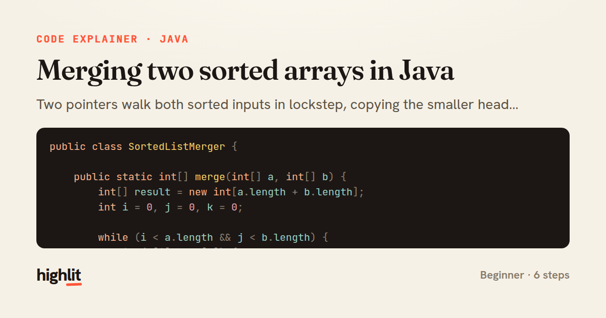 Merging two sorted arrays in Java — share card