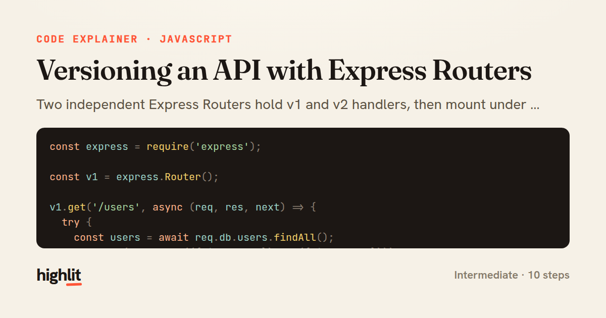 Versioning an API with Express Routers — share card