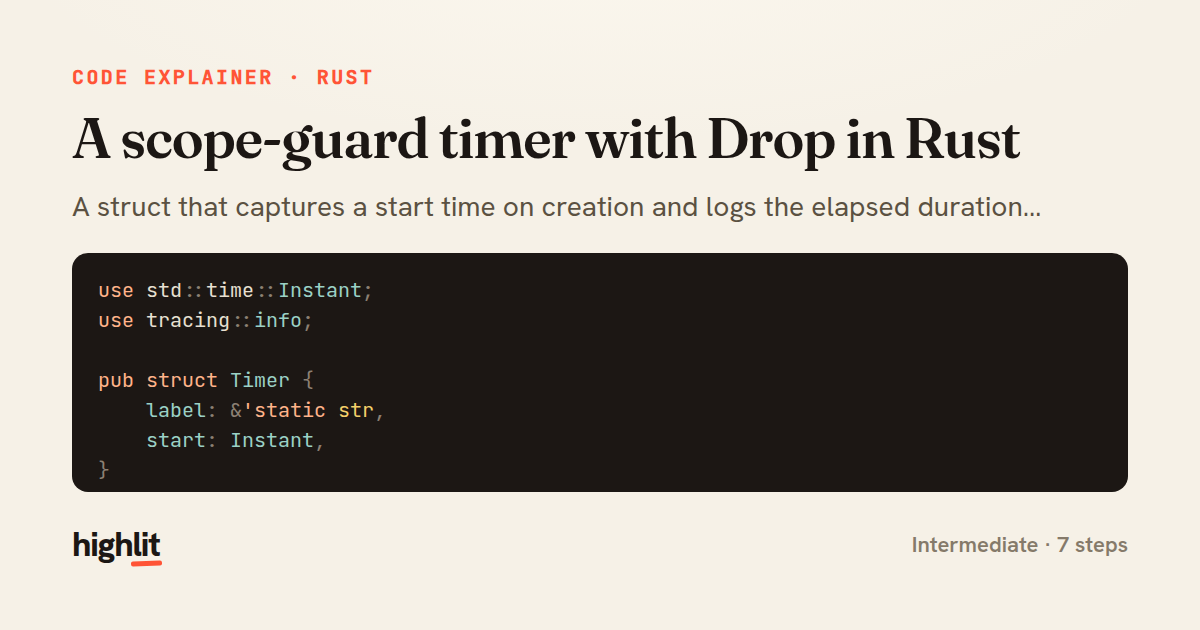 A scope-guard timer with Drop in Rust — share card