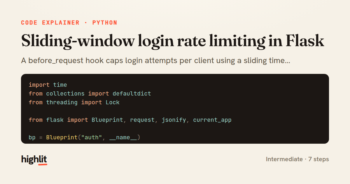 Sliding-window login rate limiting in Flask — share card