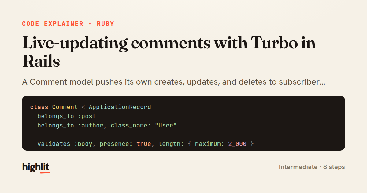 Live-updating comments with Turbo in Rails — share card