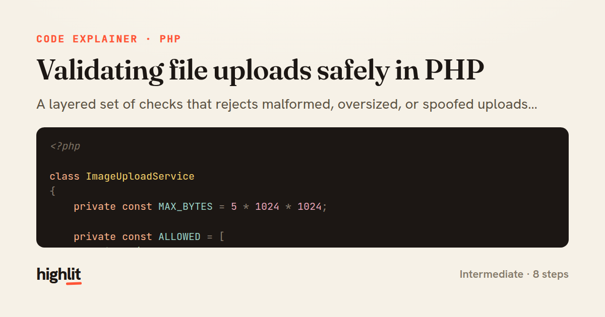 Validating file uploads safely in PHP — share card