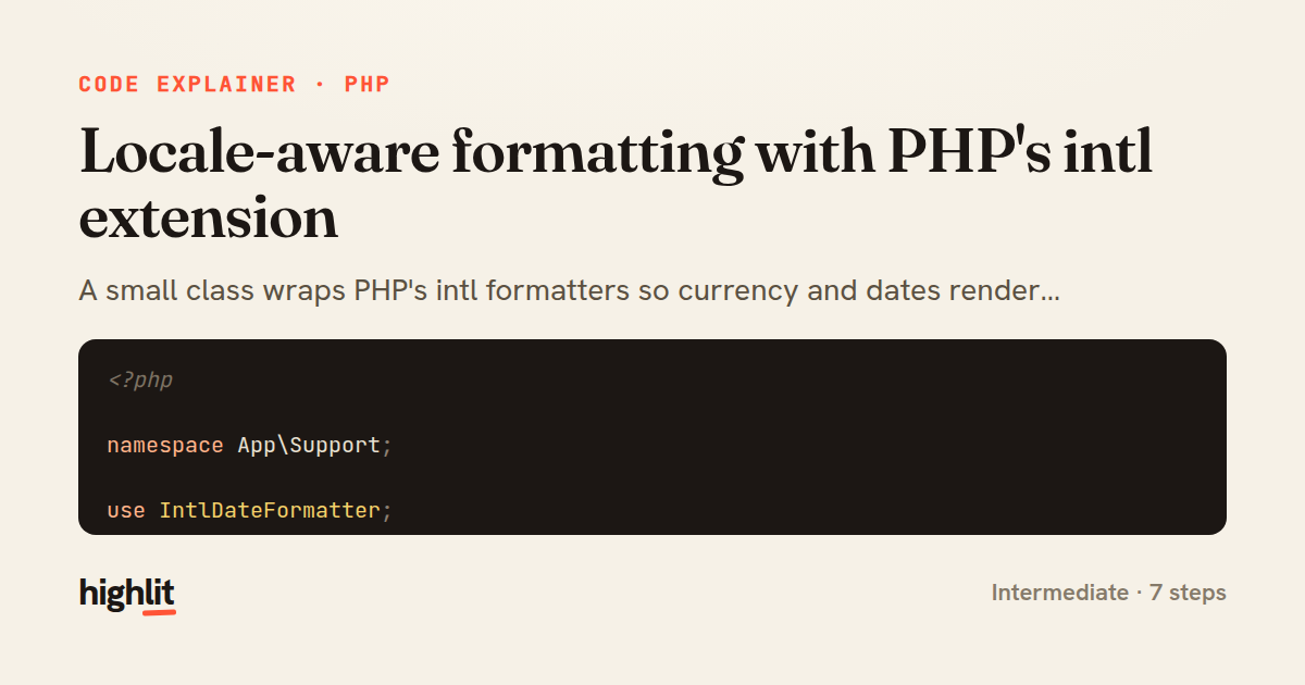 Locale-aware formatting with PHP's intl extension — share card
