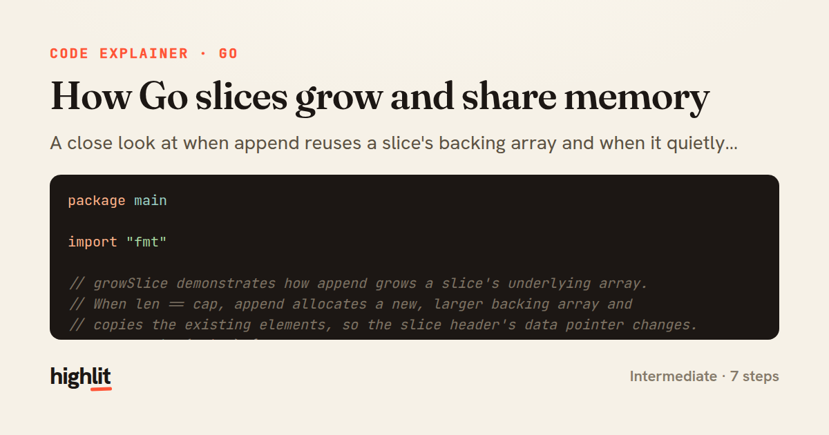 How Go slices grow and share memory — share card