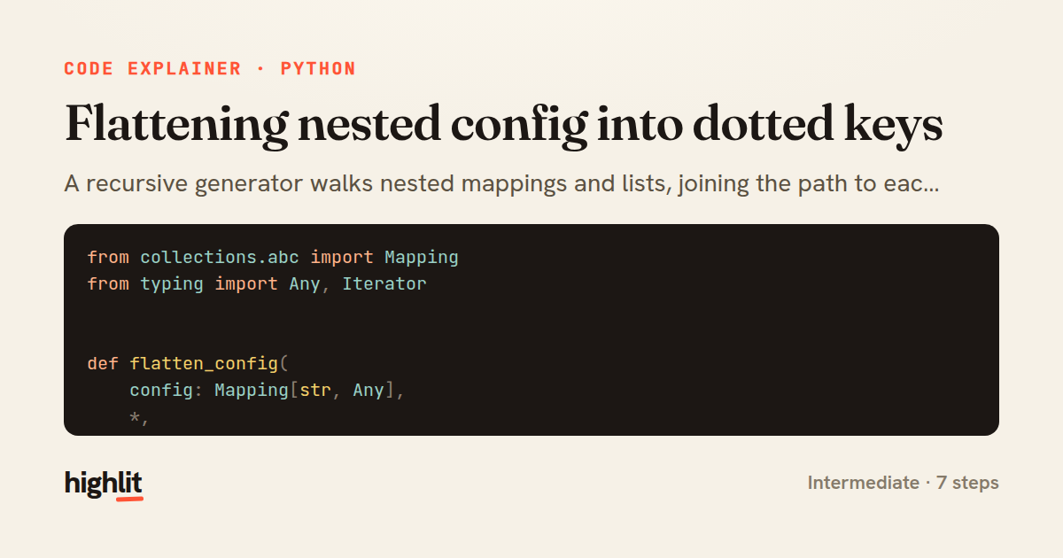Flattening nested config into dotted keys — share card