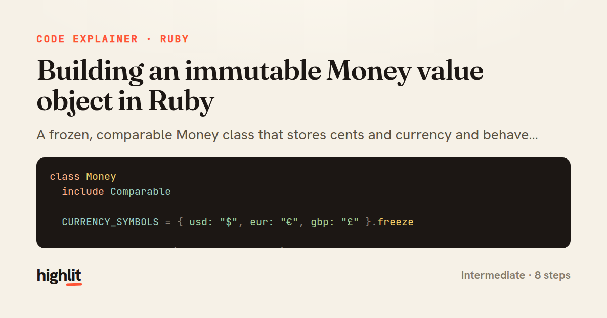 Building an immutable Money value object in Ruby — share card