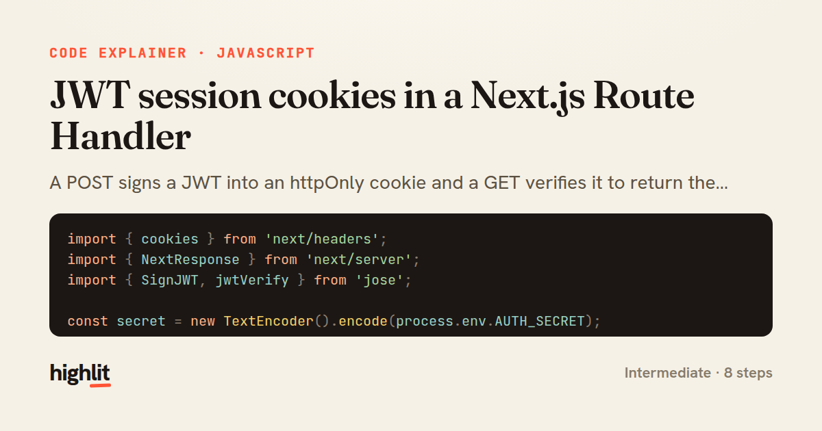 JWT session cookies in a Next.js Route Handler — share card