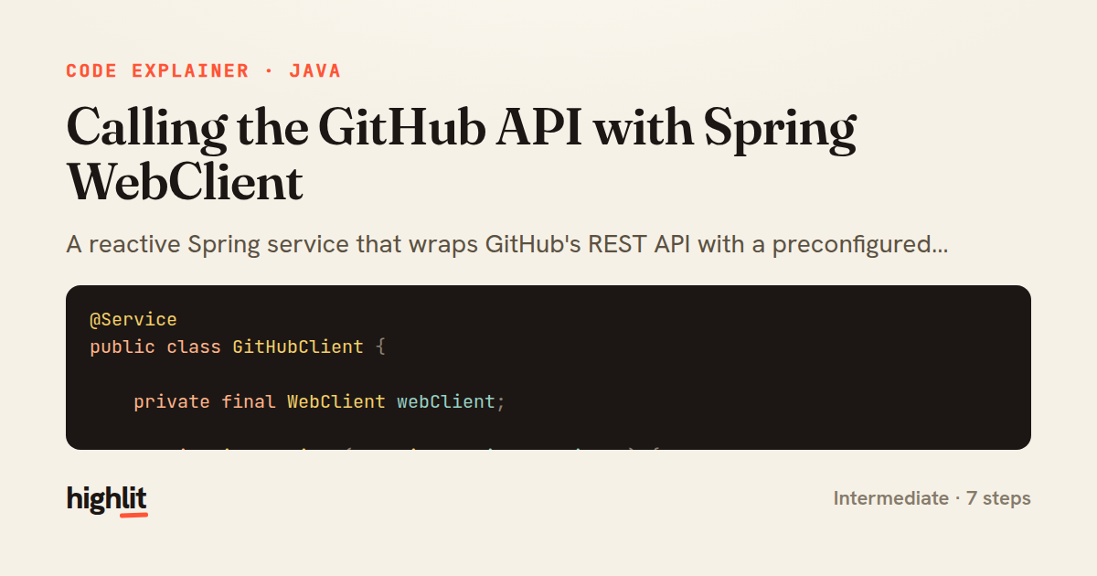 Calling the GitHub API with Spring WebClient — share card