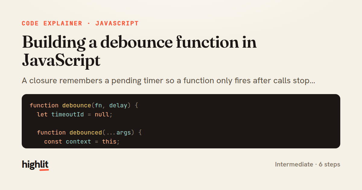 Building a debounce function in JavaScript — share card