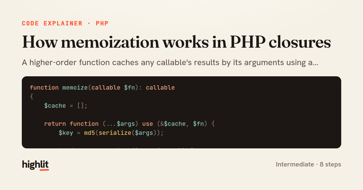 How memoization works in PHP closures — share card